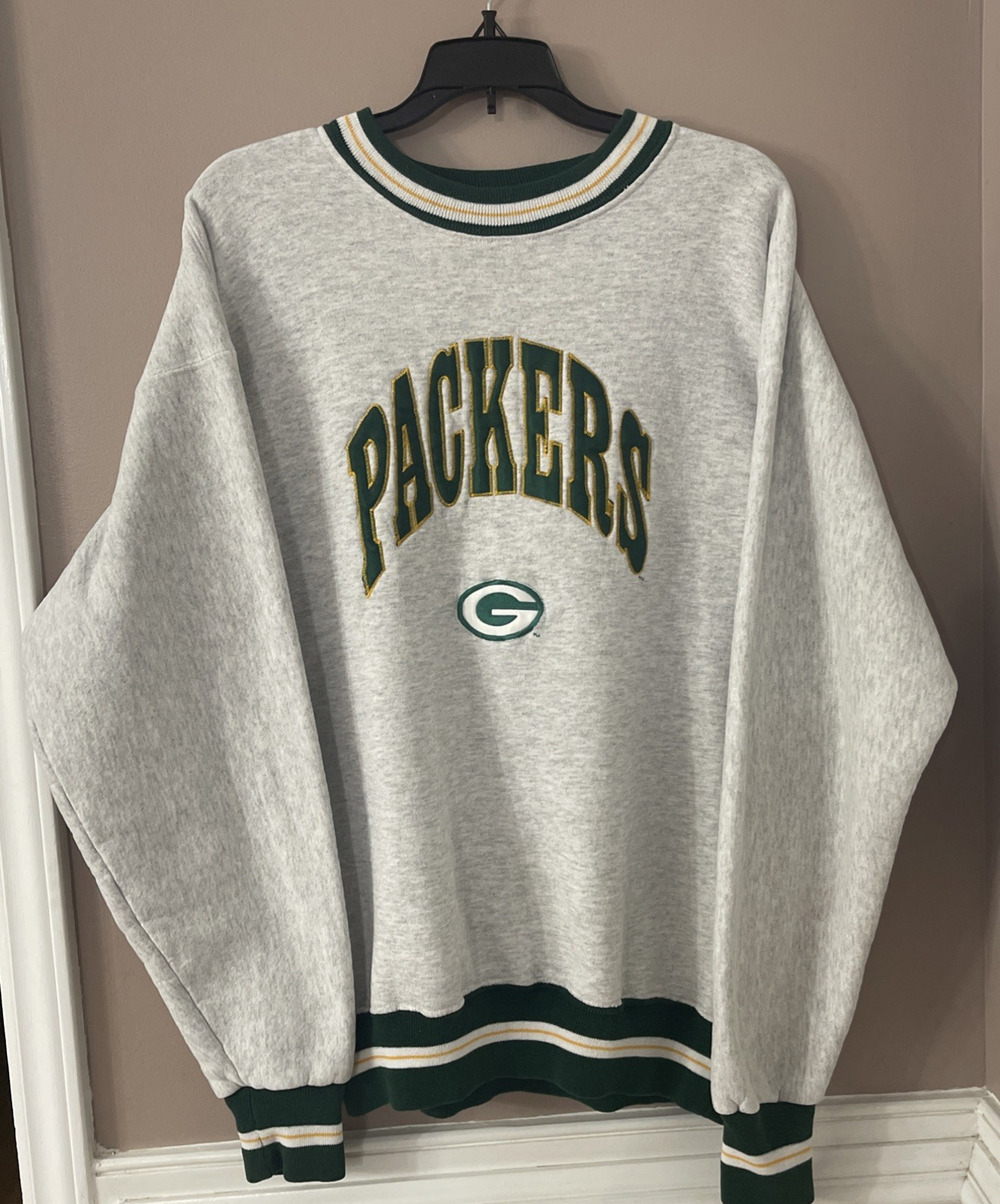 Vintage Green Bay Packers Sweatshirt Mens L Grey Embroidered Retro USA Made